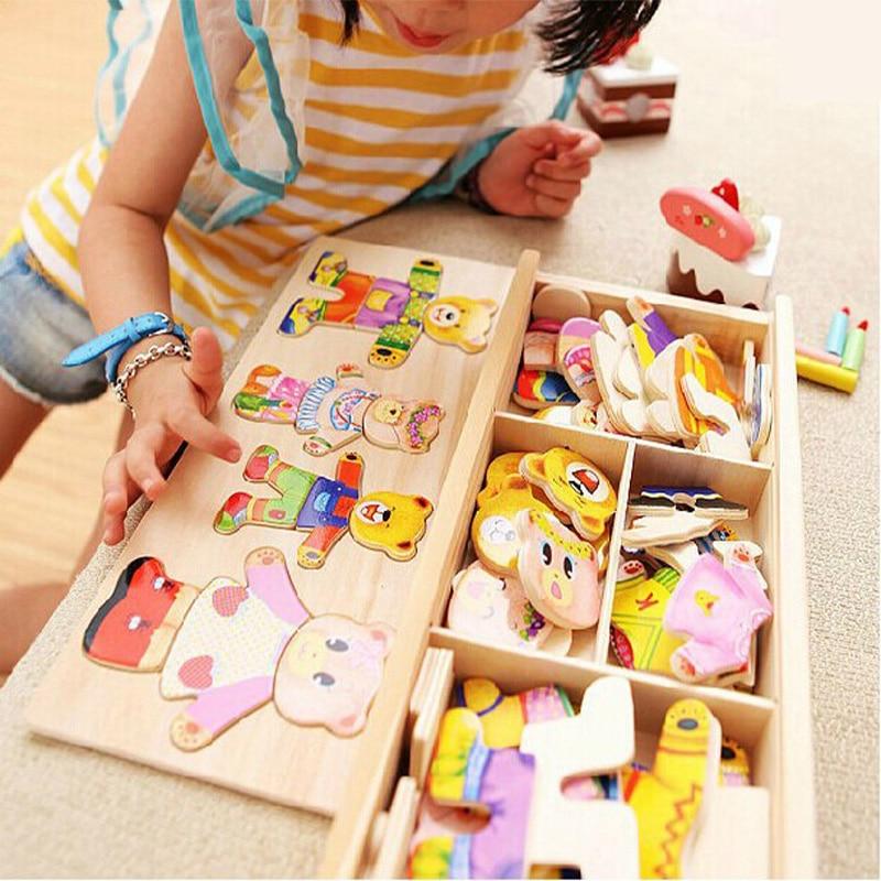 Houten Teddybeer Aankleedpuzzel - Creatief Spelen voor Kleine Handen!